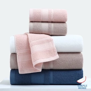 Simple Home พร้อมส่ง! ผ้าเช็ดตัว ผ้าเช็ดผม ผ้าขนหนู คอตตอน100% ทอลายดอท ผืนใหญ่+เล็ก เข้าเซต 4สี น่ารัก