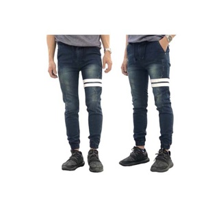 (size28”-44”)Jogger Jeans กางเกงขาจั้มเอวยาง มีเชือก ยีนส์แต่งแถบขาว ทรงสลิมสวย