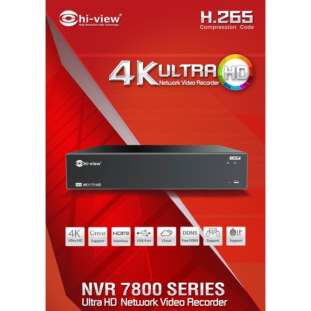Hiview เครื่องบันทึก NVR 32 CH รุ่น : HP-7832H8 Support 4K (8.0 MP (3840×2160)