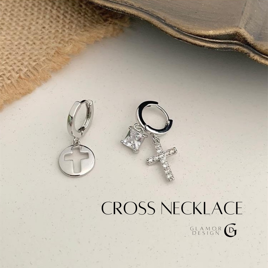 GLAMOR✨ต่างหูไม้กางเขน CROSS ของขวัญ Valentine ต่างหูเงินแท้ ต่างหูเพชร cz ต่างหูแฟชั่น ตุ้มหูเงินแท้ ต่างหูผู้หญิง