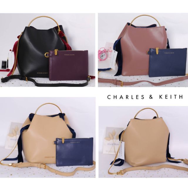 charles and keith velvet bow detail bucket bag