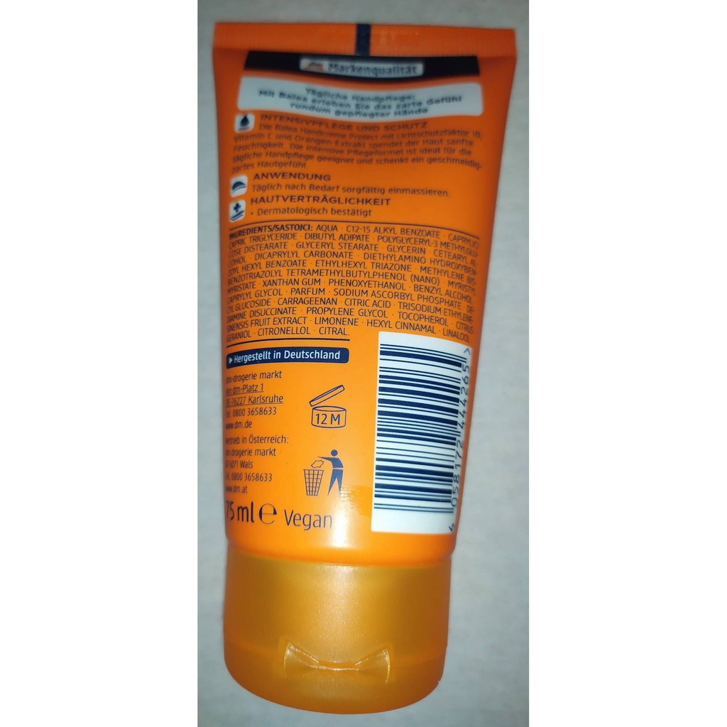 ครีมทามือมีกันแดดSPF10Vit C 75ml จากเยอรมัน Balea Handcreme Protect mit