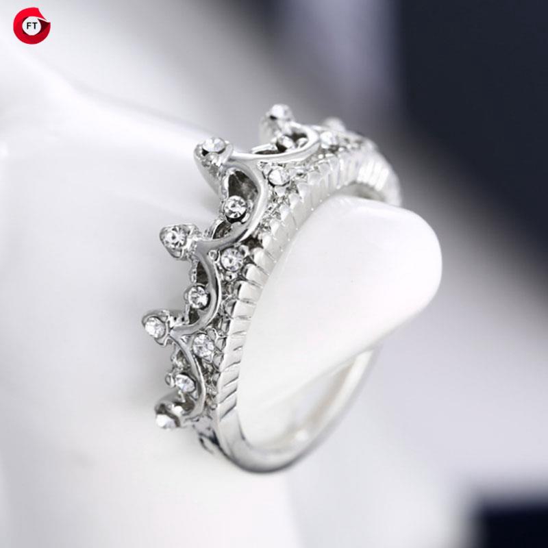 Womens Lady Girls Rhinestone Crystal Princess Queen Crown Finger Ring ...