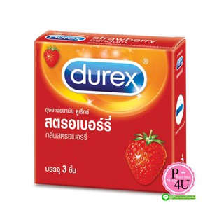 Durex Strawberry ถุงยางอนามัยผิวเรียบ ขนาด 52.5 มม. (3 ชิ้น/กล่อง)