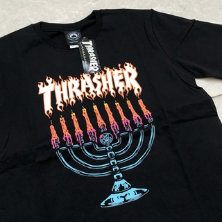 เสื้อยืดThrasher เสื้อยืดลําลอง สําหรับผู้ชาย แขนสั้น คอกลม พิมพ์ลายเปลวไฟ FULLTAG (O)