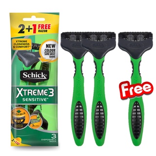 Schick Xtreme3 Sensitive Shaving Razor 2 Free 1 Pcs มีดโกนหนวดรุ่นพิเศษอ่อนโยนสำหรับผิวบอบบางแพ้ง่ายแพ็คสุดคุ้ม2แถม1