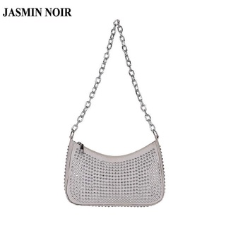 Jasmin NOIR กระเป๋าสะพายไหล่ กระเป๋าถือ สะพายข้าง ประดับเพชร และสายโซ่คล้อง สําหรับสตรี