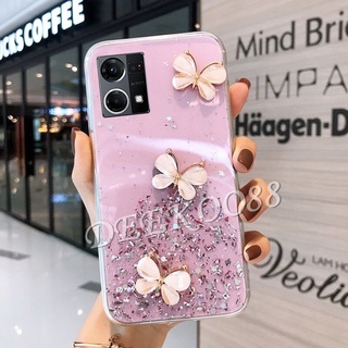 เคสโทรศัพท์มือถือแบบนิ่ม Phone Case OPPO Reno 7 7Z 7Pro 6 6Z 6Pro A76 A96 5G 4G Cases Crystal Butterfly Decorated Glitter Gel Shiny Sequins Clear Soft Cover Reno7 Reno6 Z Pro OPPOA96 Smartphone Casing