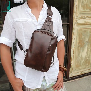 MS กระเป๋าสะพายแฟชั่นผู้ชายหนัง PU Messenger Cross Body