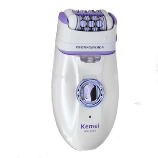 Kemei KM-2668 เครื่องถอนขนและโกนขนไร้สาย 2 in 1 หัวหมุนได้พร้อมยางนวด LED แสงส่องสว่าง - สีม่วง/ขาว