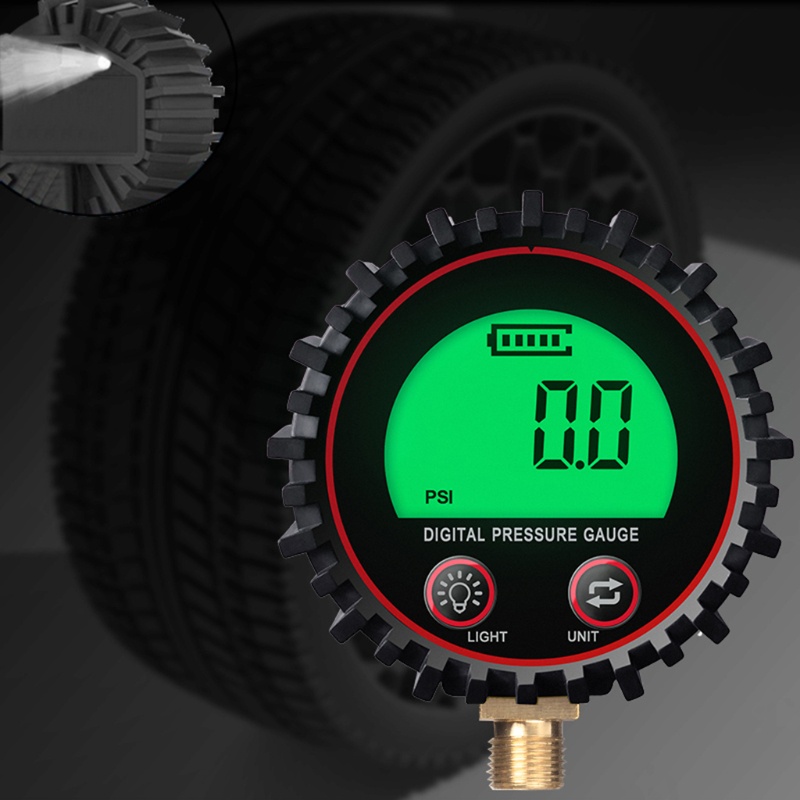 Alilin เกจวัดแรงดันดิจิตอลขนาดหน้าปัด 0-255 Psi Kpa Bar kgf cm2 ไฟ LED แบบยึดล่าง