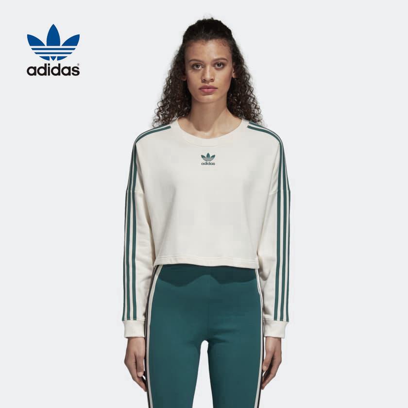 Adidas เสื้อกันหนาวคอกลมแขนยาวพิมพ์ลายสำหรับผู้หญิง Casual