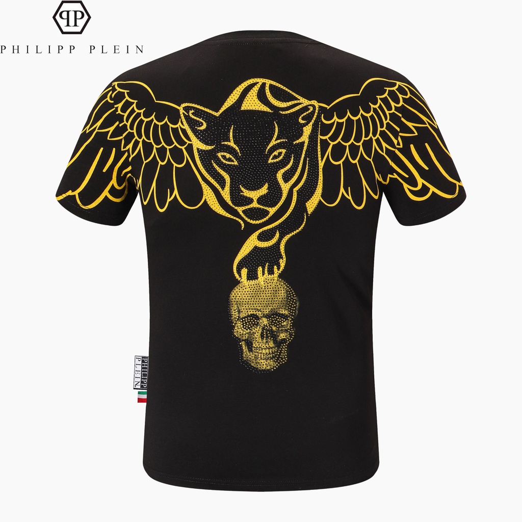 Street Wear Half Sleeve PP Top Boys Half Sleeve PHILIPP PLEIN Philip Half Sleeve Fashion Trend Pure Cotton Breathable Stretch Casual ยุโรปอเมริกันครึ่งแขน