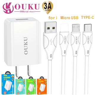 ชุดชาร์จ OUKU Q9 ชาร์จเร็ว 3A ชุดชาร์จ1USB 3A FAST CHARGE หัวชาร์จ+ สาย ยาว1เมตร สำหรับ for i/Type C/Micro