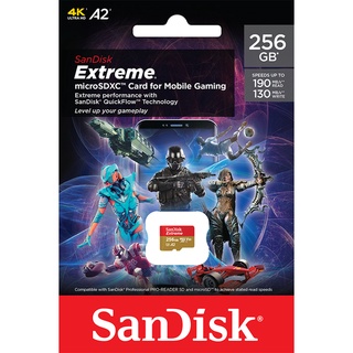 SanDisk Extreme microSDXC Mobile Gaming SKU , SQXAV 256GB, V30, U3, C10, A2, UHS-I, 190MB/s R, 130MB/s W, 4x6, ME6-000978 การ์ดความจำ