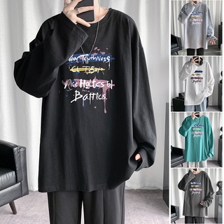 【M-5XL】Japanese casual and comfortable tide brand mens round neck top Graffiti design Letter printing pattern T-shirt Winter bottoming shirt Oversized loose and comfortable Long sleeve T-shirt