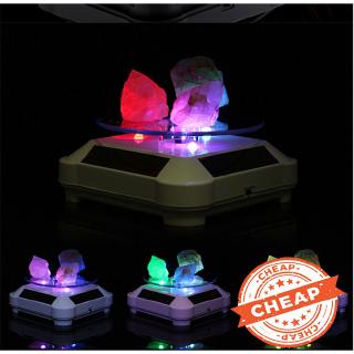 Solar Powered 360 Degree Rotating Display Stand with Colourful LED Light Turntable Display Stand for Jewelry Watch Ring Phone Decoration