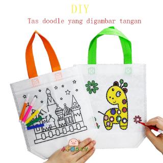 BABY TOYS Graffiti Markers Baby DIY Painted Handbag Coloring Pictures Child Kit Bag Drawing Toy Environmental Protection Graffiti Bag Handmade Painting Kindergarten Tote Bags Drawing Toys For Kids Children Gifts
