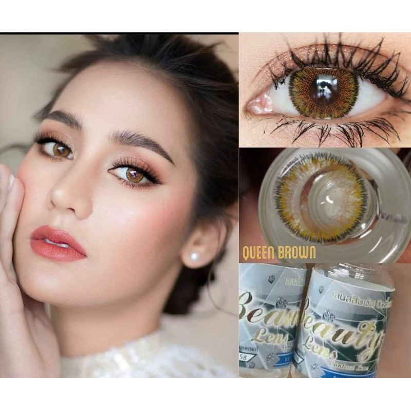 คอนแทคเลนส์ Queen Brown & Gray ควีนส์ น้ำตาล & เทา แบรนด์บิวตี้เลนส์ Beautycontactlens เลนส์อั้มค่าอมน้ำ55% สายตา50-1000
