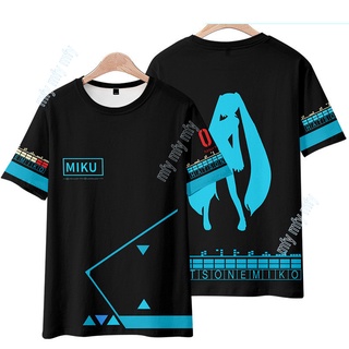 เสื้อยืดแขนสั้นลําลอง พิมพ์ลายคอสเพลย์ Hatsune Miku สําหรับผู้ใหญ่ และผู้ชาย และผู้หญิง