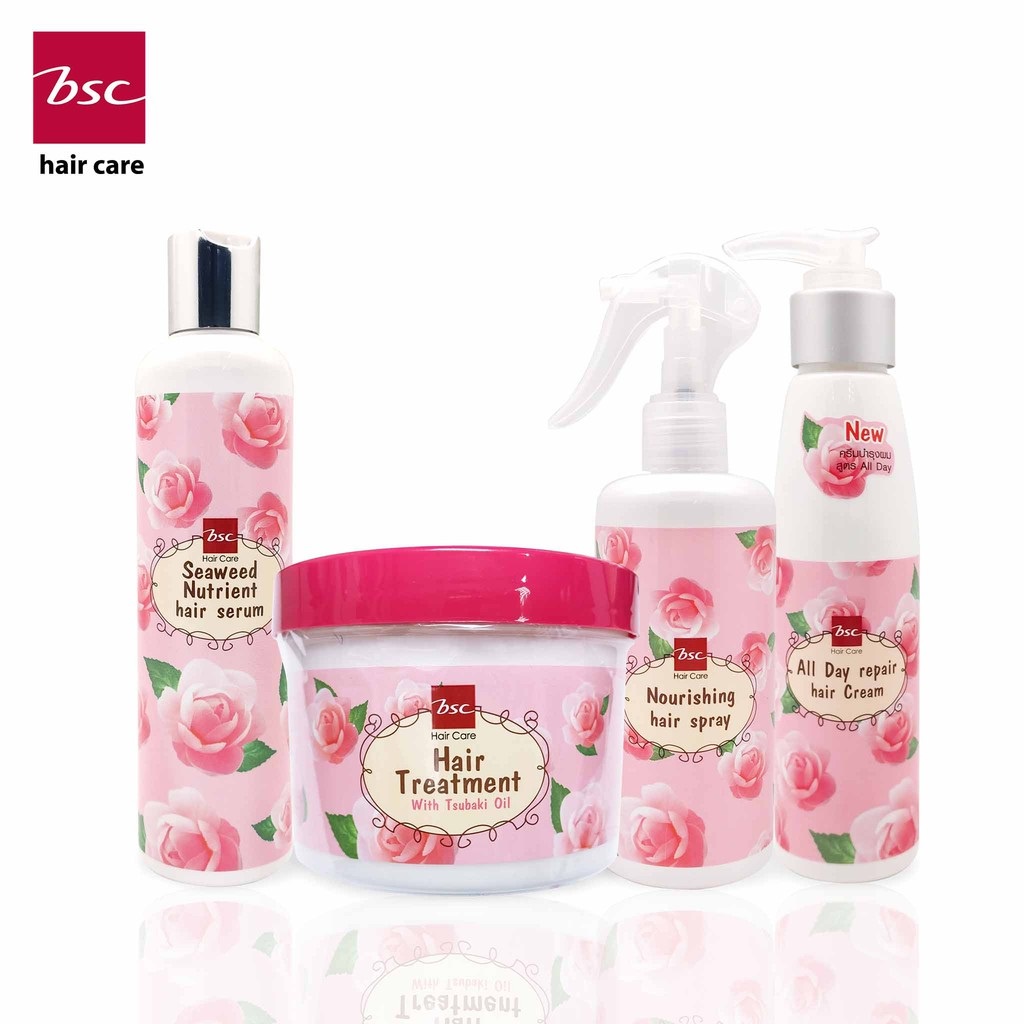 (ชุด 4 ชิ้น) BSC Hair Treatment + Serum บำรุงผม + Spray กันร้อน +All day ครีม Bsc hair care ชุดบำรุงเส้นผมครบวงจร 4 ชิ้น
