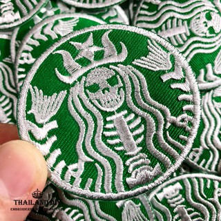 ตัวรีดติดเสื้อ ลาย โครงกระดูก กะโหลก ผี ล้อเลียน Skeleton Coffee Patch WOP งานปัก DIY ตัวรีด อาร์ม ติดเสื้อ กางเกง ยีนส์