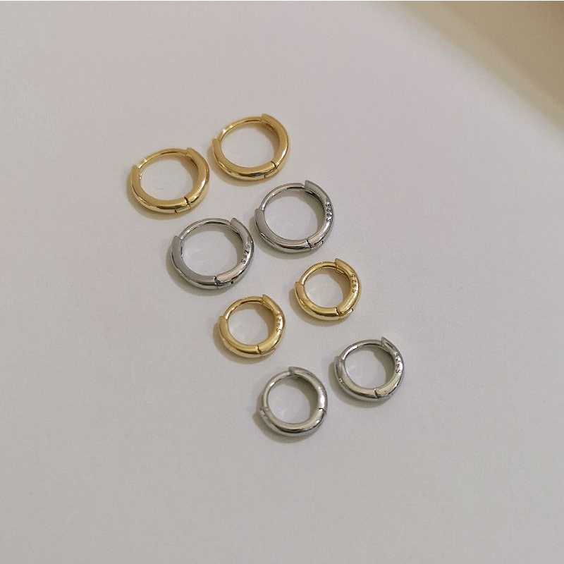 nnlin. ต่างหูเงินแท้ S925 ต่างหูห่วงเรียบ ขนาด 8mm 10mm