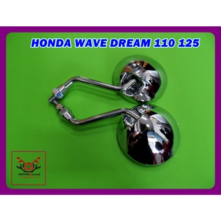 HONDA WAVE DREAM110 DREAM125 (10mm.) LH&amp;RH SIDE MIRROR SET "CHROME" / กระจกมองหลัง กลมชุบ ขาชุบ HONDA WAVE DREAM 110 125