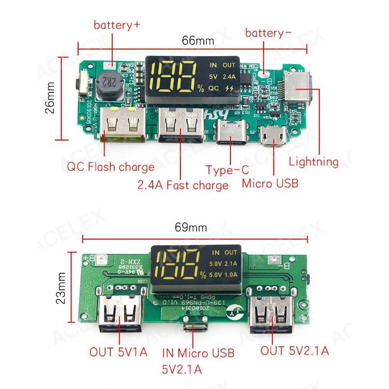 Led Dual Usb 5v 2 . 4 A 2a 1a Micro / Type - C Usb บอร์ดโมดูลชาร์จแบตเตอรี่ลิเธียม 18650 | Shopee Thailand