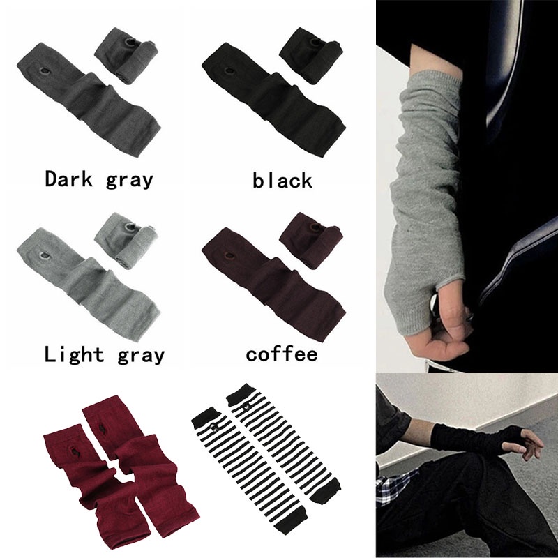 ถุงมือยาวถุงมือถักสไตล์ฮิปฮอปแบบยืดหยุ่น Mittens สีพื้น