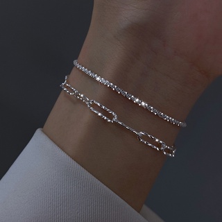 2 Pcs สร้อยข้อมือ Korea Style Silver Link Chain Bracelet Sparkling Multi Layer Party Bracelets Set for Women Jewelry Gift