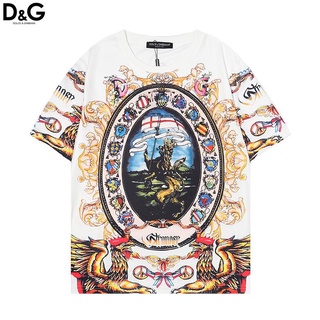 D&amp;g เสื้อยืดแขนสั้นเนื้อผ้าฝ้ายแฟชั่น พิมพ์ลาย สําหรับผู้หญิงและผู้ชาย