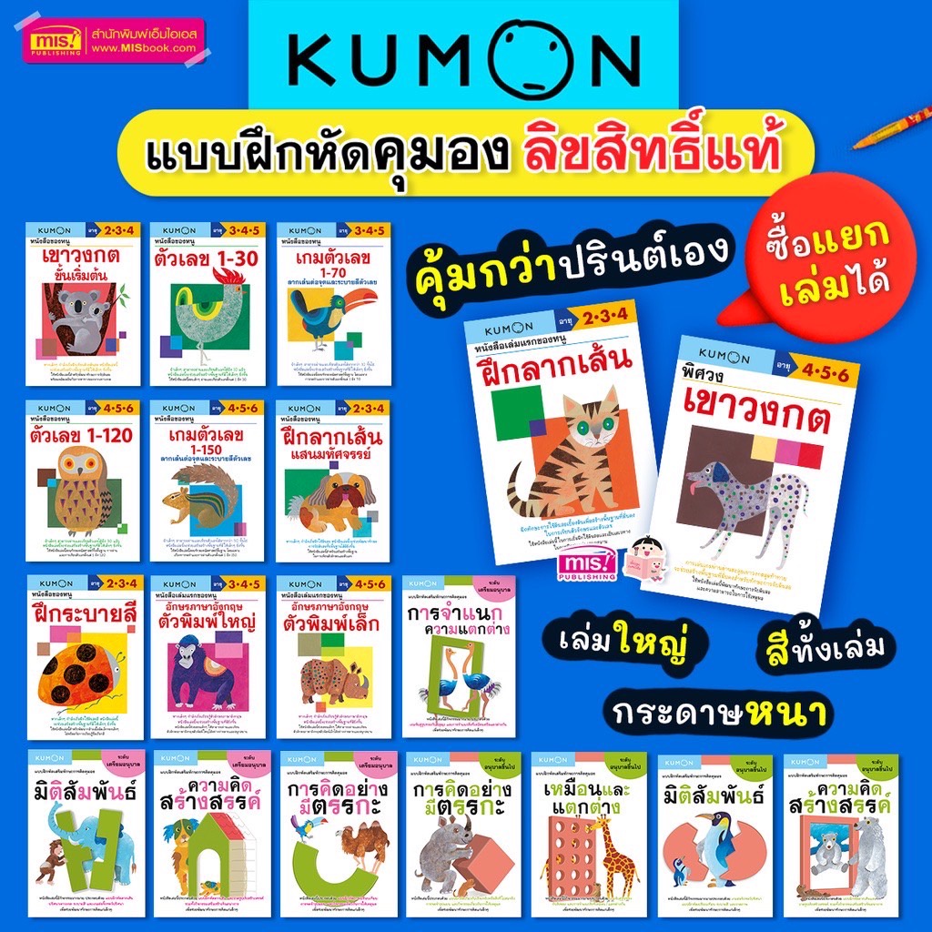 หนังสือแบบฝึกหัดคุมอง KUMON ลิขสิทธิ์แท้ สำหรับเด็กอายุ 2-6 ปี (ซื้อแยกเล่มได้)