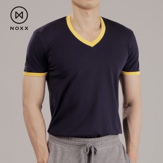 Noxx V-neck T-shirt: เสื้อยืด คอวี สีน้ำเงินกรมท่า ขอบเหลือง