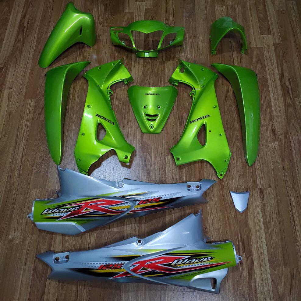 ชุดสี wave125 r รูกลม 11ชิ้น สีเขียวเทา ติดลายRปี2005เขียว