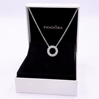 Pandora สร้อยคอเงิน 925 จี้เพชร เพทาย ทรงกลม เครื่องประดับแฟชั่น สําหรับผู้หญิง