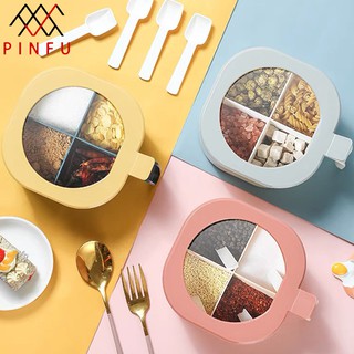 PINFU_SHOP ที่ใส่เครื่องปรุง กระปุกใส่ของแห้ง 4 ช่อง พร้อมช้อนตัก