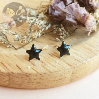 S925 ต่างหูดาวนูนเงินแท้ Sterling silver black star stud earrings