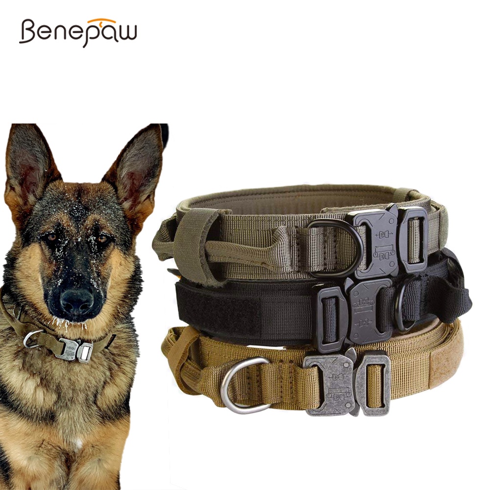 Benepaw ปลอกคอยุทธวิธี ขนาดใหญ่ พร้อมที่จับ ที่ทนทาน ปรับได้ สําหรับฝึกสุนัข ขนาดกลาง ขนาดใหญ่ เยอรมัน เชพเพิร์ด