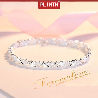 PLINTH กำไลข้อมือเงินแท้ 925 สีขาว สไตล์เรียบง่ายหรูหรา