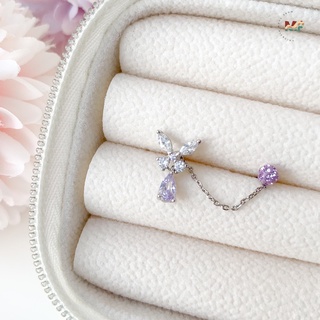 จิวต่างหูเกาหลี Morethanpiercing: C018 Lilac Butterfly Chain