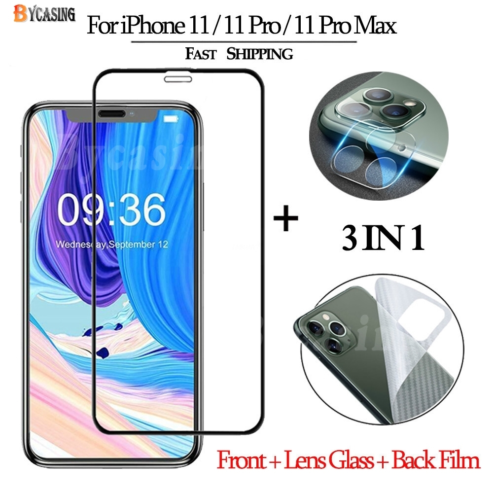 3-in-1 Tempered Glass Screen Protector For iPhone 12 11 Pro Max XR XS 6 6S 7 8 Plus SE 2020 Camera Lens Film Clear Back Sticker BY