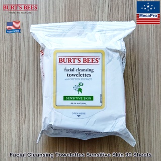 Burts Bees® Facial Cleansing Towelettes with Cotton Extract, Sensitive Skin 30 Sheets ทิชชู่เปียกเช็ดเครื่องสำอาง