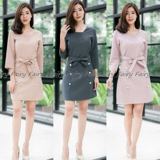 เดรส Fairy Angel FY3189  ไซส์ XL เดรสพอดีเข่า แขนสามส่วน สีเทาเรียบหรู ดูเก๋มาก