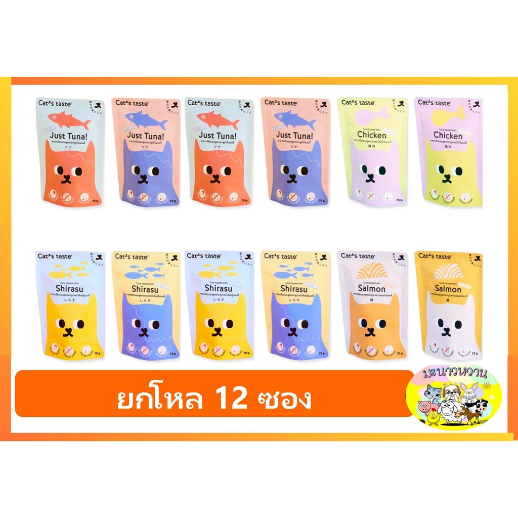 อาหารแมว Cat's Taste อาหารเปียกแมว แคทเทสต์ ไม่มีโซเดียม ดูแลสุขภาพ ขนาด 75 g (ยกโหล12ซอง)
