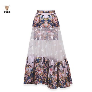 PEDZ Bird with Zinnia Maxi Skirt กระโปรงยาวพิมพ์นกและดอกซินเนี่ย