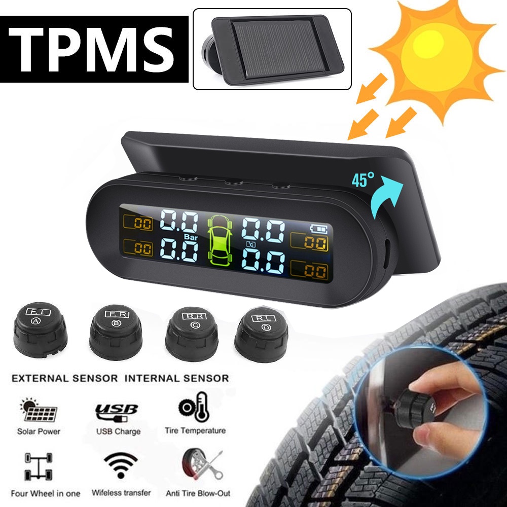 4ล้อ TPMS เครื่องวัดความดันลมยางรถยนต์พลังงานแสงอาทิตย์ วัดลมยางรถยนต์ เกวัดลม เกจวัดแรงดันลม รถที่เช็คลมยางรถ ที่วัดลมยางรถไร้สาย
