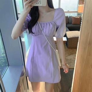 💜(พร้อมส่ง)​ชุดเดรสเกาหลีสีม่วงแขนพอง