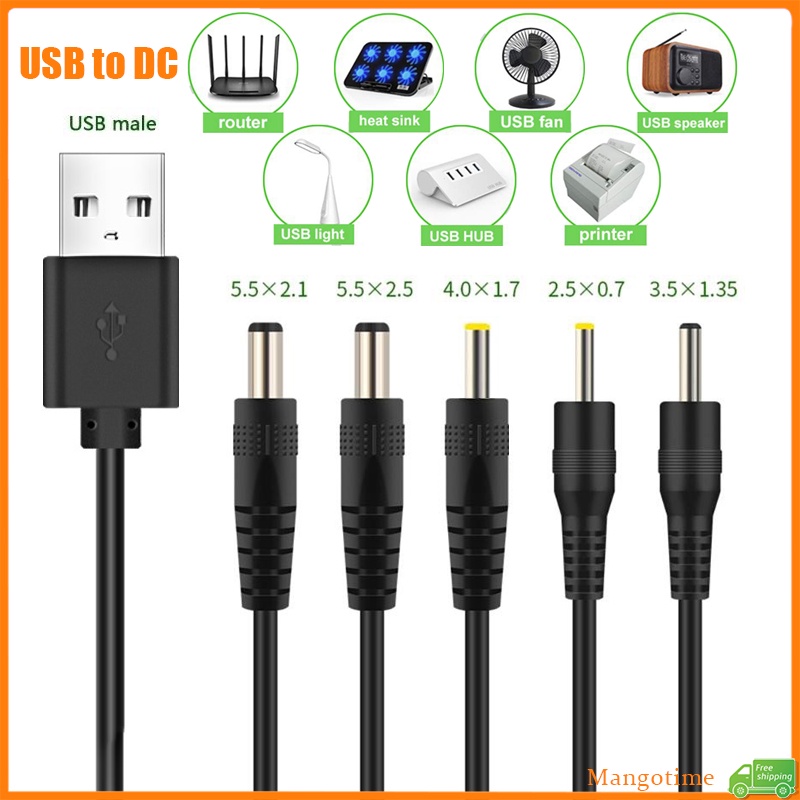 Fast ShipUSB to DC สายไฟ DC พอร์ตสายชาร์จสายไฟ 3.5x1.35/5.5x2.1/5.5x2.5/4.0x1.7/2.5x0.7 มม.