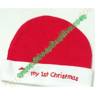 หมวกไหมพรมทอละเอียด  My first chrismas (เส้นรอบวงของหมวก 36-44 cm.)